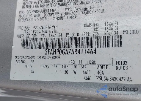 2010 Ford Fusion z USA, uszkodzony, nr VIN 3SAHP0GA7AR411464